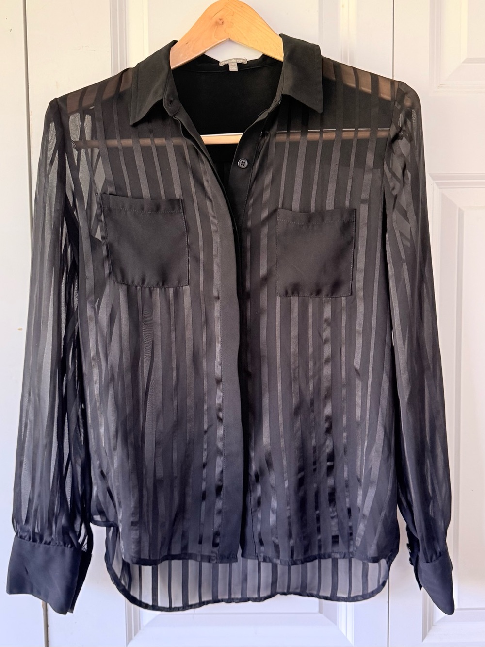 Charlotte Russe Black Sheer Striped Button-Up Blouse